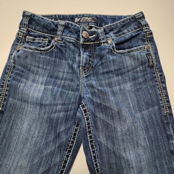 Silver Suki Streaky Wash Stretch Denim Mid Rise Slim Leg Jeans - Picture 3 of 5